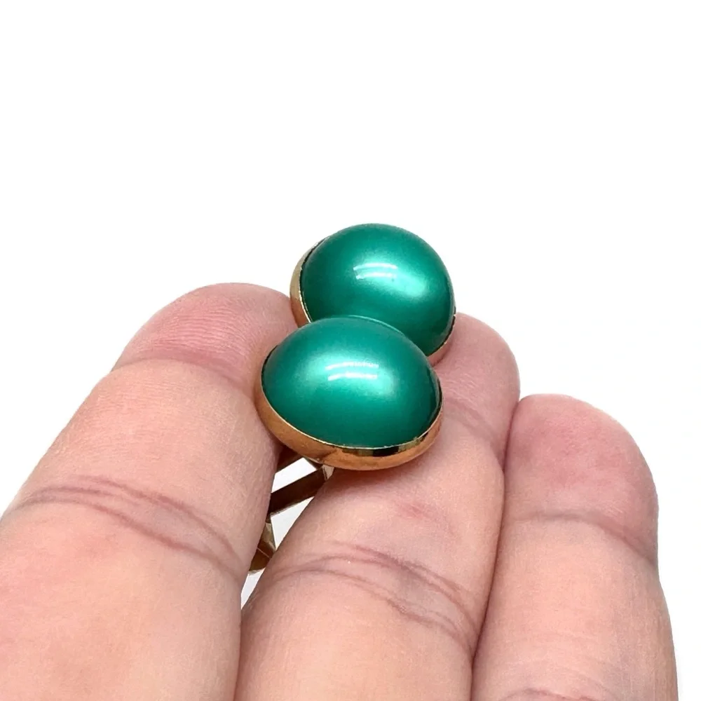 SWANK Vintage Green Moonglow Lucite Dome Cuff Links in Goldtone